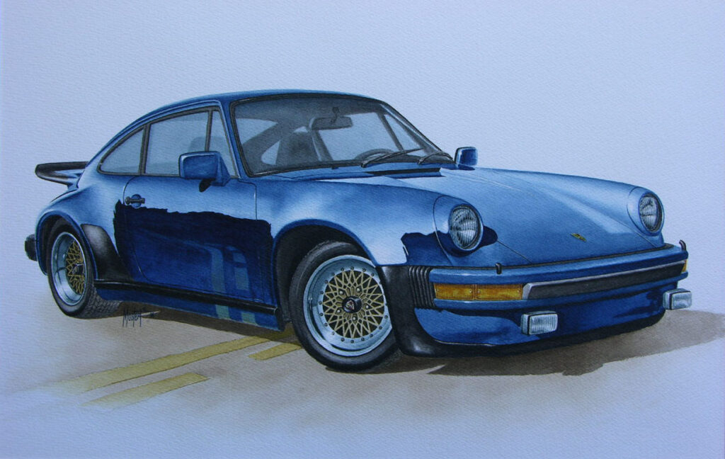 Original Watercolor, 16x24, Turbo Porsche 911