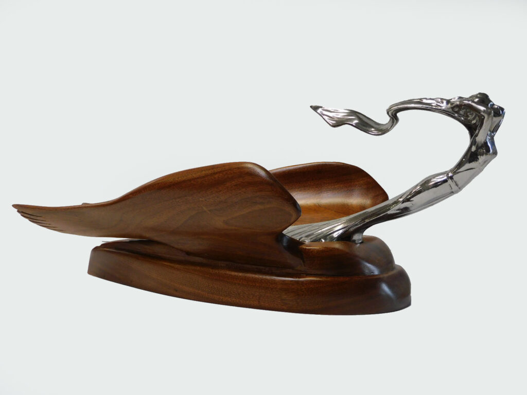 1931 Cadillac Flying Lady on Walnut Base, 15.5x6.75, $650