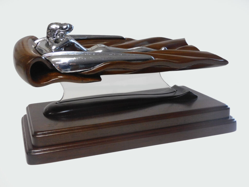 1953 Fraser-Nash Flying Lady on Walnut Base, 15x8.5x8.25, $1350