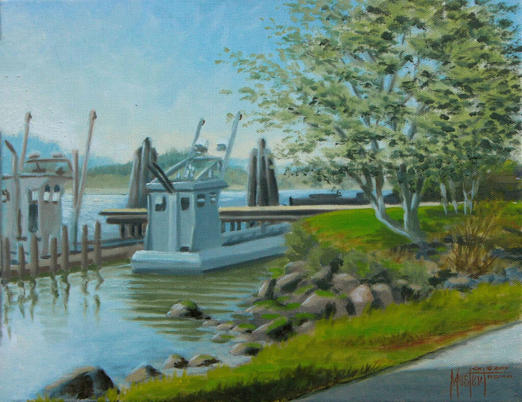 722 North Bend Waterfront Oil 11x14 16x20f $500