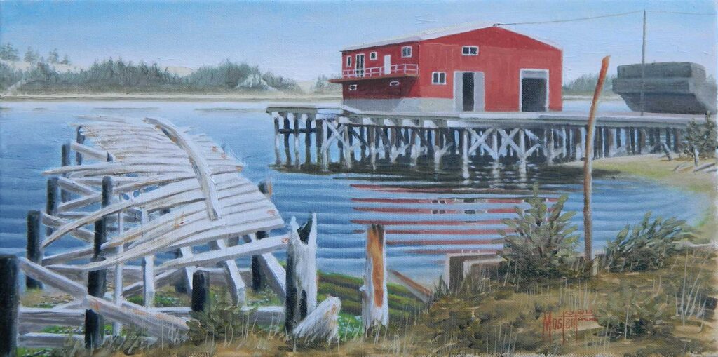 739 Empire Docks II, Oil, 10x20 image-16x26 frame, $650