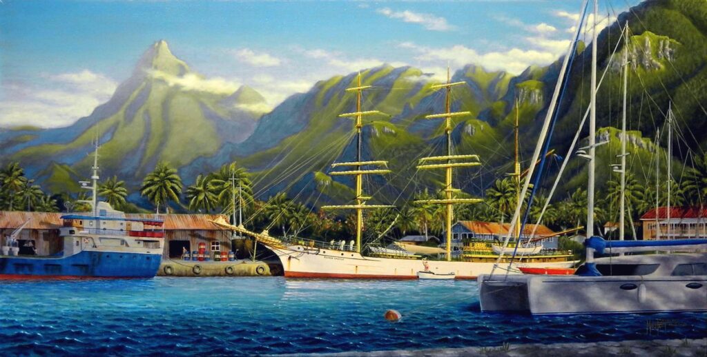 Avatiu Harbor, Cook Islands, Original oil, 24x48 Image, $ 8500