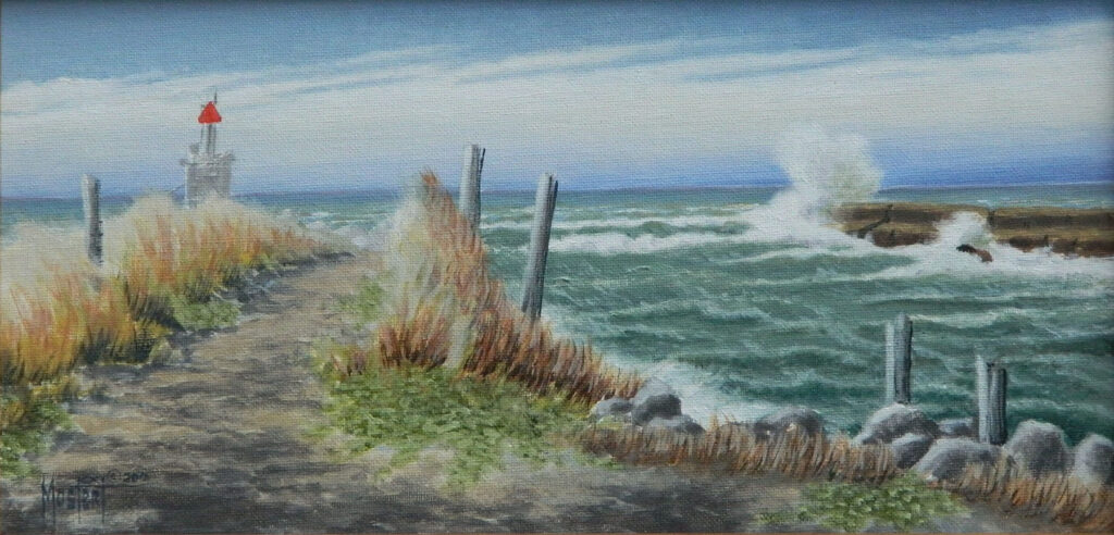 Bandon Jetties, Original Oil 8x16 Image-14x22 Frame, $500