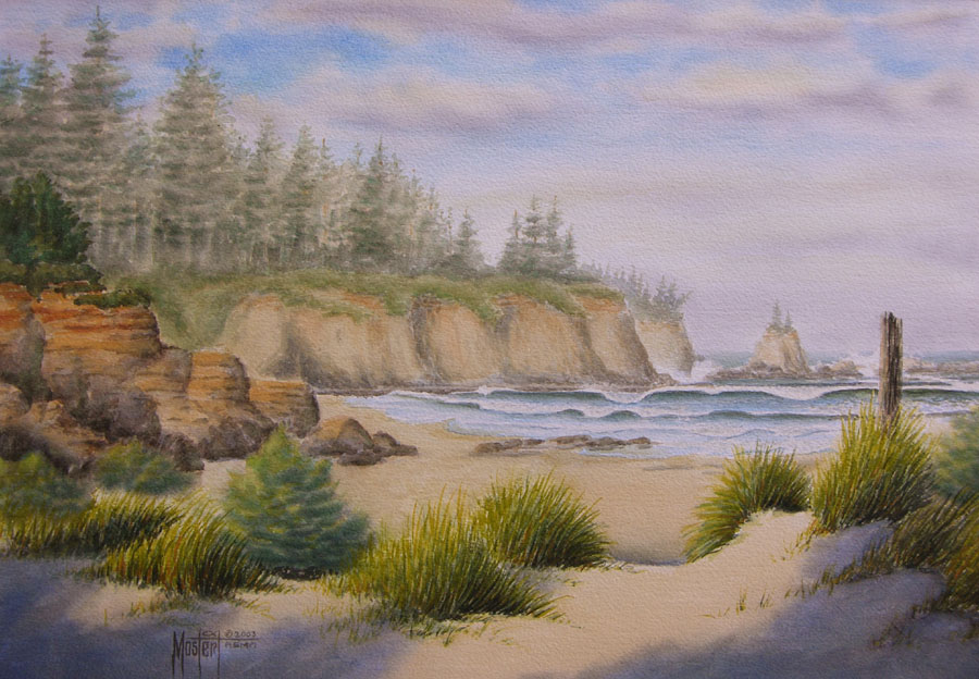 Bastendorf Beach-South end, Original Watercolor, 14x20 Image-20x26 Frame, $850