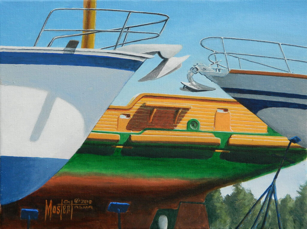 Boatyard Buddies VIII, Original Oil, 12x16 Image-14x18 Frame, $600