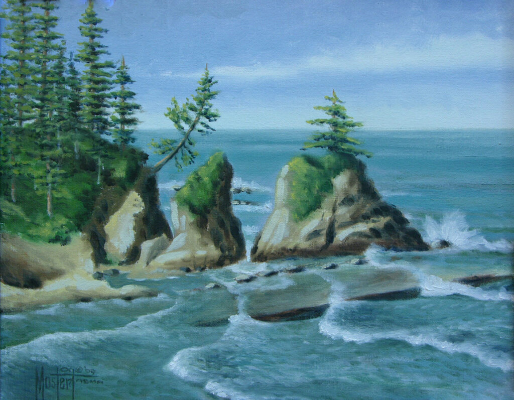 Cape Arago Rocks, Original Oil, 11x14 Image-16x19 Frame, $500