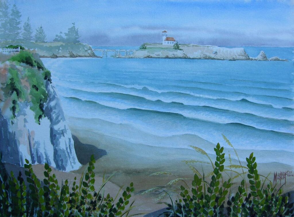 Cliff View of Cape Arago, Original Watercolor, 21x29 Image-32x40 Frame, $2000