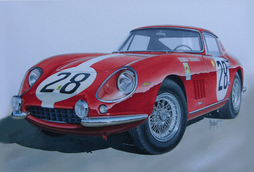 Ferrari 275 GTB-4, Original Watercolor, 15x23 image, 24x32 framed, $2200