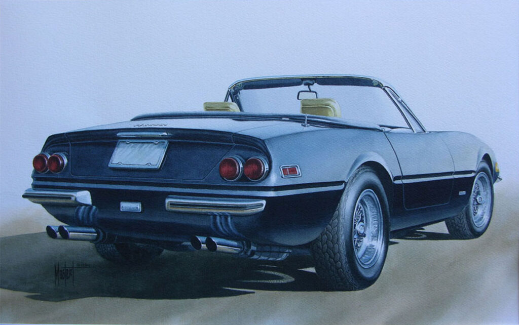 Ferrari 365 GTS-4, Original Watercolor, 24x32 Framed, $2200