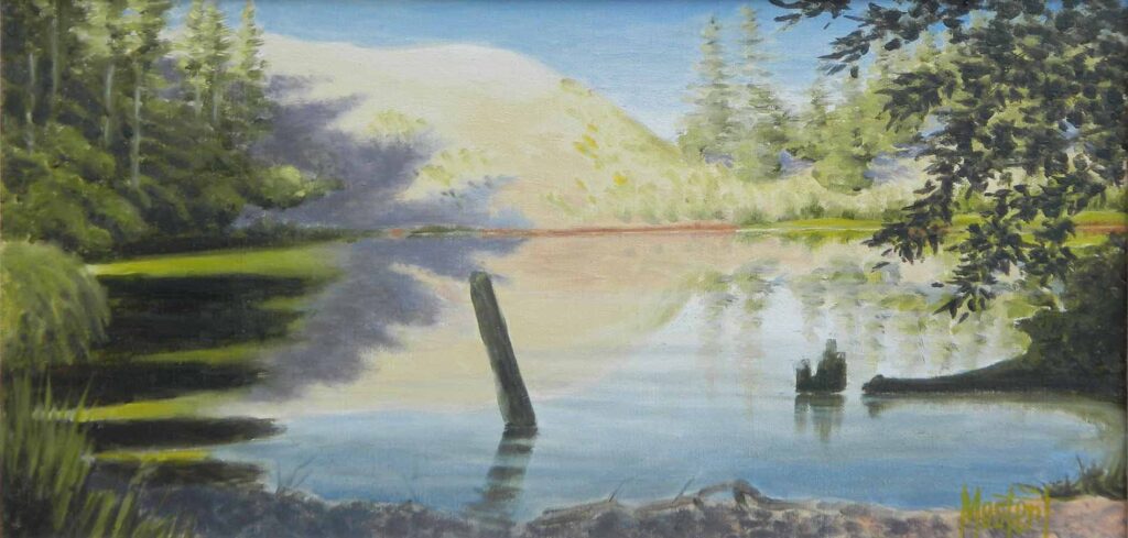 Hall Lake, Original Oil, 10x20 Image-16x26 Frame, $700