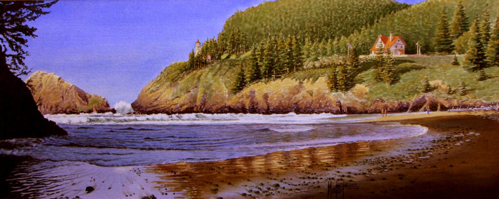 Heceta Head Lighthouse View, Original Watercolor, 10.5x26.5 Image, 16x32 Frame, $ 2850