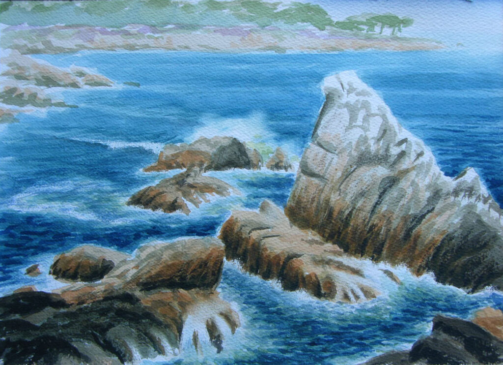 Monterey Bay Shore, Original Watercolor, 10x14 Image-16x20 Frame, $500