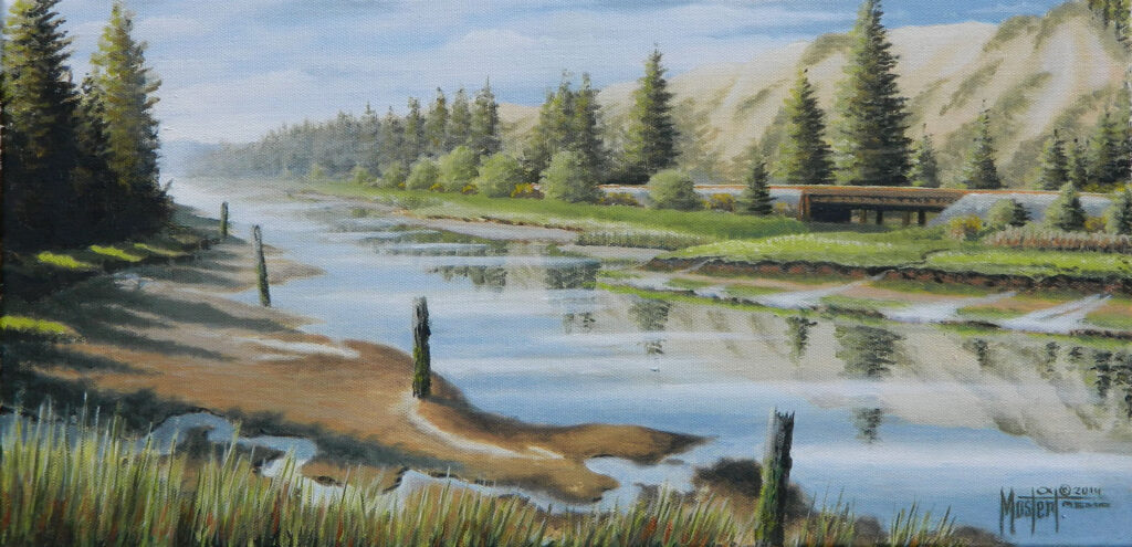 North Slough View, Original Oil, 10x20 Image-16x26 Frame, $700