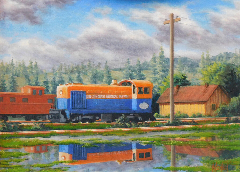 Oregon Coast Historical Railway, Original Oil, 12x16 Image-17x21 Frame, $500