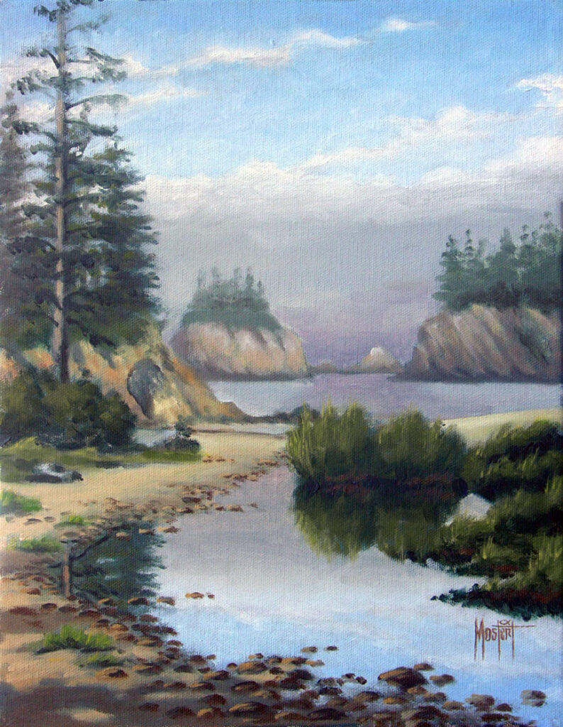 Sunset Bay Creek IV, Original Oil, 11x14 Image-17x20 Frame, $500