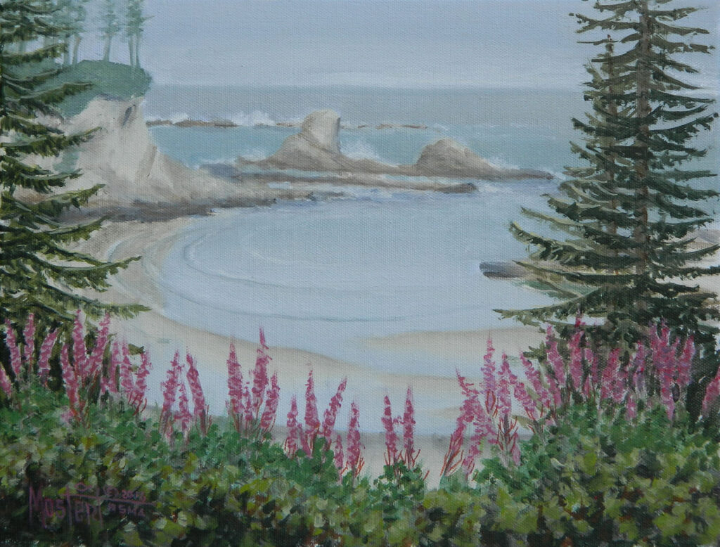 Sunset Bay Overlook, Original Oil, 11x14 Image-15x18 Frame, $