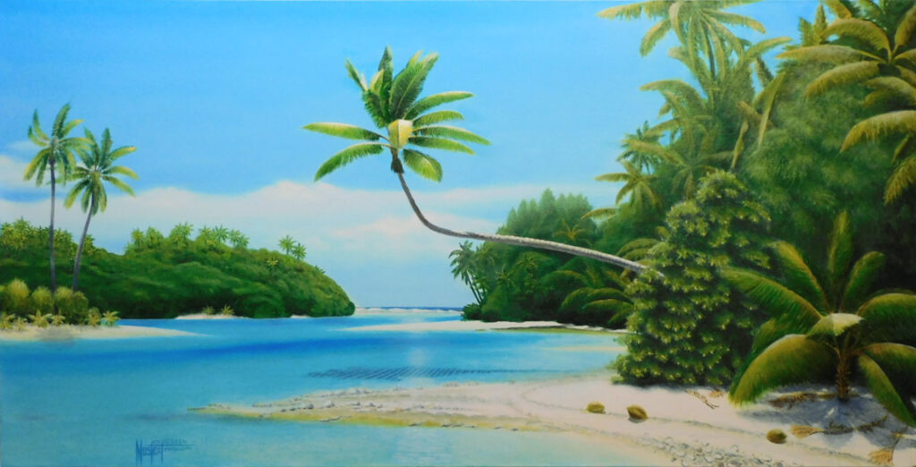 Tapuaetai, Cook Islands,Original Oil, 25x48 Image, $ 4000