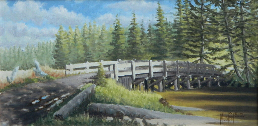 Winchester Creek Bridge, Original Oil, 10x20 Image-16x26 Frame, $800